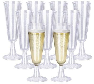 NETONDA 25 bicchieri da spumante in plastica, 160 ml, argento glitterato per ricevimento di spumanti, matrimoni, feste, champagne