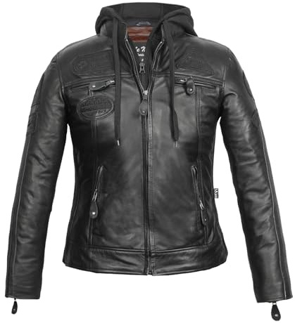 KEROZEN LH3 Blouson Cuir Femme Moto avec Protections d'Armure - Patchs Biker Taille - Manteau Décontracté Moto