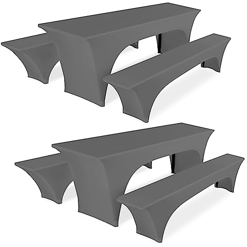 Pesonlook 2er-Set Biertischhusse, dunkelgrauer Stretch-Biertisch- und Bankgarniturbezug für 70 cm Tischbreite, Bierbankhusse 220 x 70 x 70 cm für Bankett-Außenmöbel-Schonbezüge