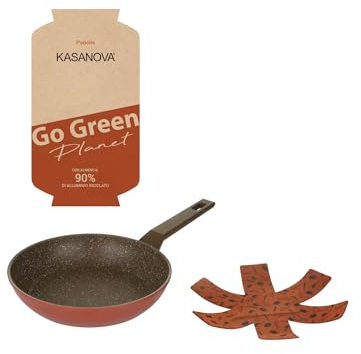 KASANOVA Padella antiaderente con salvapadella Go Green Planet, padella professionale, padella per frittata, perfetta per l'induzione e adatta a tutti i piani cottura (24 Cm)