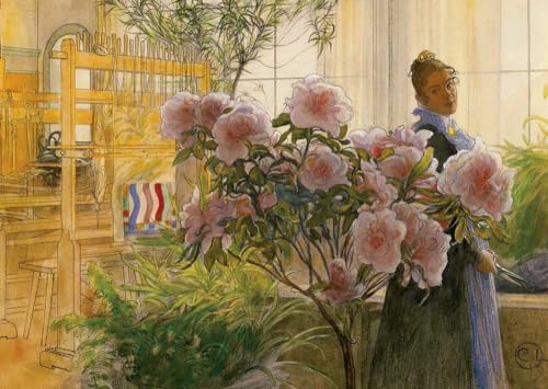 Tushita Kunstpostkarte Carl Larsson Azalea – Vintage Illustration einer Frau mit Pflanzen, Schwedische Aquarell-Deko für Sammler