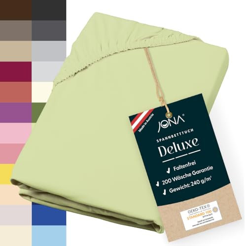 JONA SLEEP® Deluxe Spannbettlaken, Spannbettlaken in Hotelqualität - 240 g/m² - 150 Wäschen Garantie | Made in Austria (Apfel, 180-200 x 200-220 cm)