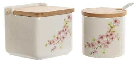 Salero y azucarero dolomite con tapa de bambu flor de almendro (B)