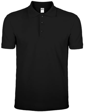 Polo de hombre de manga corta – Camiseta de trabajo 100% algodón piqué, camiseta lisa con cuello y botones, Negro , M