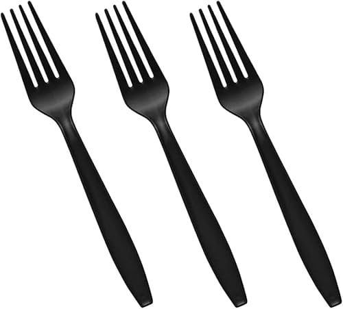 Generic Heavy Duty Pack of 50 Black Plastic Reusable Forks, Perfect for Picnics and Parties