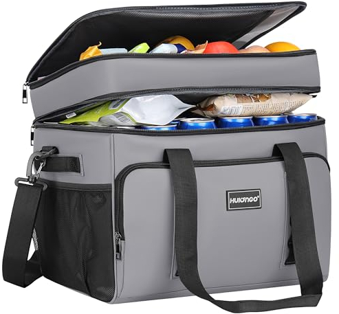 Hulongo Kühltasche Isoliert Kühltasche Wasserdicht Picknick Doppel-Thermotasche für Camping, Reisen, Lebensmittelgeschäft Einkaufen & Angeln, 42L, Grau