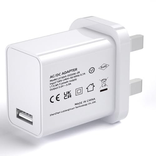 5V 3A 15W White USB Charger, UK Usb Plug, USB-A Output, 100V-240V Input, for Phone, Tablet, Speakers