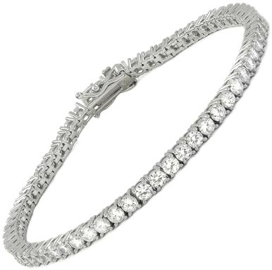 10:10 Tennis-Armband für Damen, 925er-Sterlingsilber, vergoldet mit 18 kt Weißgold, Zirkonia im Brillantschliff, Güteklasse AAA, Durchmesser 3 mm, S-16,50 CM, Weißgold, Zirkonia