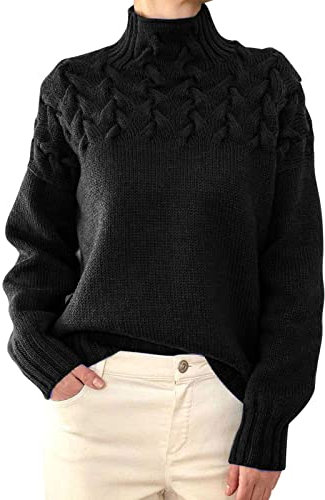 TEPTDirio Ladies Cashmere & Fleece Jumpers Size 14 - Cream & Black Chunky Knit Oversized Sweaters for Women on Clearance