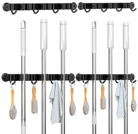 3-H Colgador Escobas Magnético 36cm 2Piezas, Soporte Escobas Pared SUS304 Acero Inoxidable 20KG Carga Colgador Escobas y Fregonas Sin Perforar para Restaurante, Cocina, Baño, Garaje