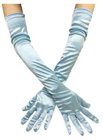 BrightGlow Lang Damen Satin 55cm Classic Elegant Abendhandschuhe 1920er Elastic Satinhandschuhe Opera Party Halloween Karneval Opernhandschuhe Braut Himmelblau