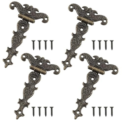 4 Stück Antike Scharniere,Retro T-Scharnier Vintage Schrankscharnier Mit Befestigungsschrauben,Möbelbänder Tür Scharniere für Schrank,Schublade Tür,BüCherregal,Holzkasten