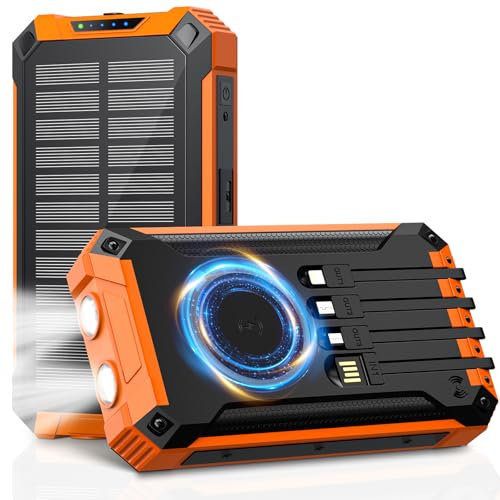 Apkezel Solar Powerbank Outdoor, 26800mAh Solar Ladegerät mit 6 Ausgänge und 4 Eingänge, 15W Schnelllade Solar Charger mit kabellosem Laden, Wasserdicht Camping Powerbank für Handy und Tablets