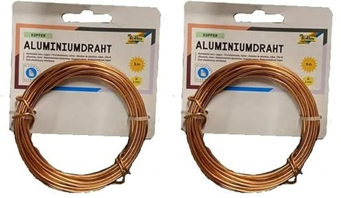 folia 79644 - Aluminiumdraht, Basteldraht in kupfer, 2 mm x 5 m, besonders leicht formbar, für Bastelarbeiten und zur Dekoration (Packung mit 2)