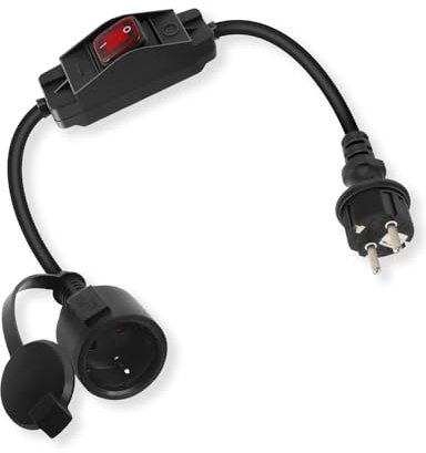 RIIEYOCA 16A / 250V Shucko Cavo di Prolunga con Interruttore Esterno, Presa di Sicurezza a 2 pin, Esterno o Interno (0,6m)