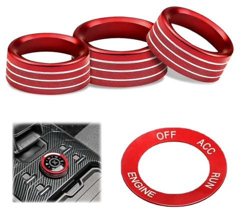 TOEECY 3 Stücke Auto Klimaanlage Knopf Abdeckung Aluminiumlegierung Control Einstell Knopf Interior Verkleidung Gilt für einen Post-2015 Dodge Challenger/War Horse(Rot)