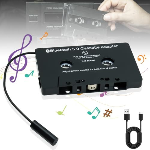 Bluetooth Kassette Auto: 5.0 Kassetten Adapter für Autoradio, kassette bluetooth adapter auto Kabelloses Kassettenband auf Aux Adapter Kassettenadapter für Smartphone, CD-Player, KFZ-Kassettenadapter
