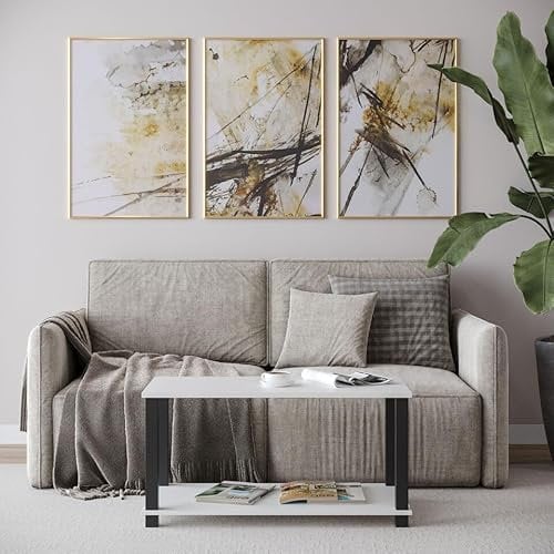 URBNLIVING 2-Tier Coffee Table with Shelf - Minimalist Style Side Table for Living Room, TV Stand, Compact Design - Easy Assembly, Durable Finish