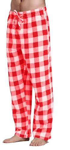 Pantalon de pyjama à carreaux pour homme - Pantalon de nuit baggy léger à carreaux noirs et blancs - Cordon de serrage - Taille élastique - Vêtements de nuit, Zk04 Rouge, L