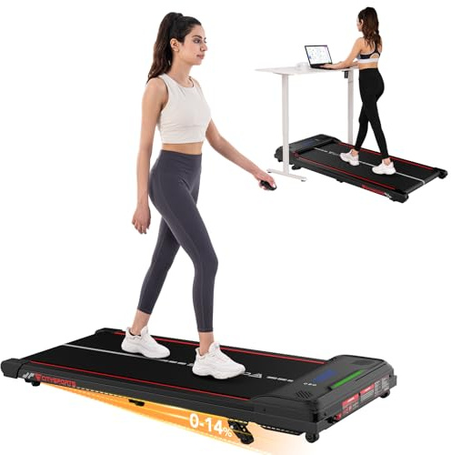 CITYSPORTS Walking Pad,14% Incline Under Desk Treadmill,6 km/h,Portable | LED Indicator Bar, Portable Mini Treadmill for Home, Walking Running Machine with Remote Control, Bluetooth