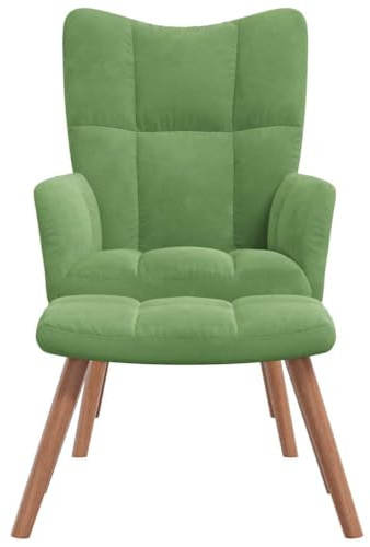 Willood Ohrensessel mit Fußhocker Wohnzimmersessel Polstersessel Freizeitsessel Wohnzimmersessel Fernsehsessel mit Hocker Hellgrün Samt
