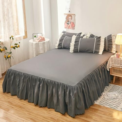 Grewod Betthusse 180x200cm Bettrock Höhe 45 cm, Polyester Betttuch Grau Bettlaken Einfarbig Bettvolant