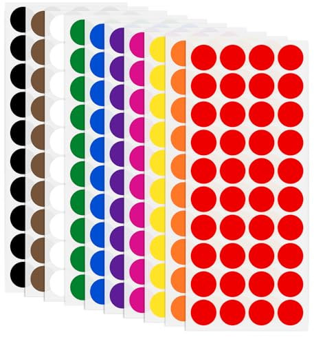 JEFURE 3200 Stück Runde Klebepunkte, 20mm Bunt Selbstklebende Punktaufkleber, Etiketten Markierungspunkte, Farbcodierung Aufkleber für Büro, Schule und Zuhause (10 Farben)