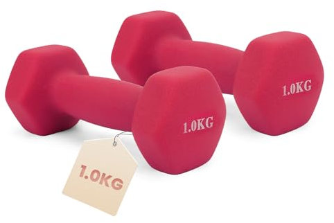 Set Pesi Palestra Casa, Set Manubri Palestra Ghisa Rivestiti In Vinile Antiscivolo Dumbbells Set 1 A 5 Kg, Ideale Per L'allenamento Fitness Femminile, Yoga Pilates E Esercizi A Casa (2 * 1KG)