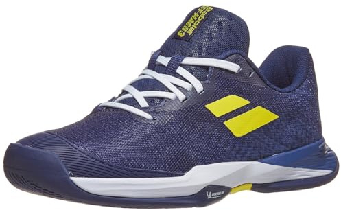 Babolat - Tennis Schuhe Jet MACH 3 JR AC B, Dunkelblau, Verstärkter Schaft für optimalen Halt, Optimaler Komfort und Dämpfung, Langlebige Michelin-Sohle
