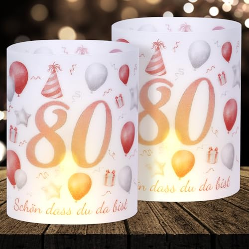16 Windlichter Tischdeko Deko 80 Geburtstag Mann Frau 80 Geburtstag Tischdeko für Partys, Taufen, Kommunionen, Konfirmationen, Bar/Bat Mitzvahs Teelicht oder Kerzen Deko (Pink)