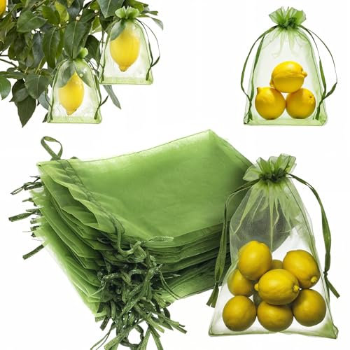 50 PCS Fruit Protection Bags, 5.9× 3.9 inches Green Mesh Netting Cover with Drawstring, Organza Säckchen Klein Garden Netting Cover Pest Barrier for Fruit Trees, Vegetables, Flowers