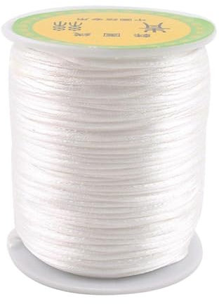 Weiße Satin Rattail Schnur für Baby Zahnen Halskette 75 m DIY Bastelbedarf Holzspielzeug(Farbe: Weiß)