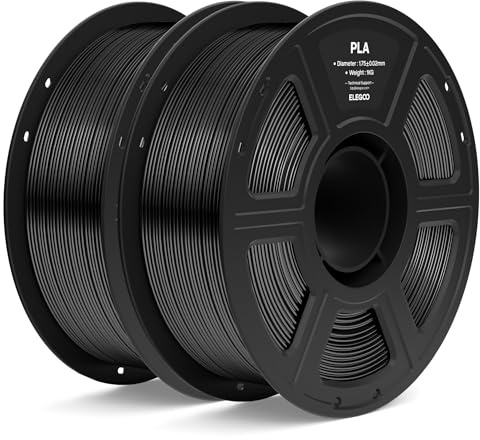 ELEGOO PLA Filament 1,75mm Schwarz 2KG, 3D Drucker Filament PLA | Maßgenauigkeit +/- 0,02mm, 1kg Kunststoffspule (2.2lbs), Sauber Gewickelte, Vakuumverpackung für Meisten FDM 3D Drucker