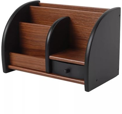 CHIMHOON Schreibtischorganisator Büro, Holz Schreibtisch Organizer Stifthalter + Schublade, mit Schublade, Organizer, Stifthalter, Aufbewahrungsbox, Schreibtischzubehör (Schwarz-Holz)