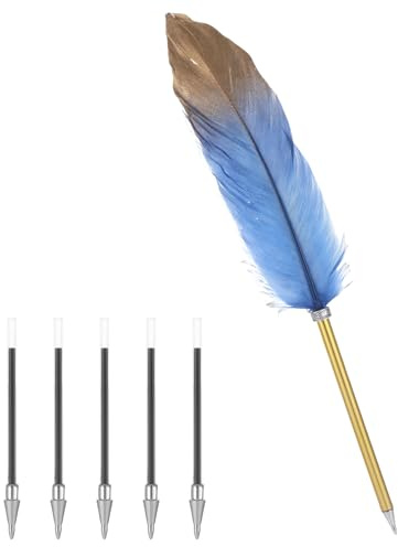 Chanumetal Schreibfeder mit 5 kugelschreiber Minen, Feder zum Schreiben, Vintage-Federstifte für Hochzeiten, Briefeschreiben, Unterschrift, Büro (Blau)