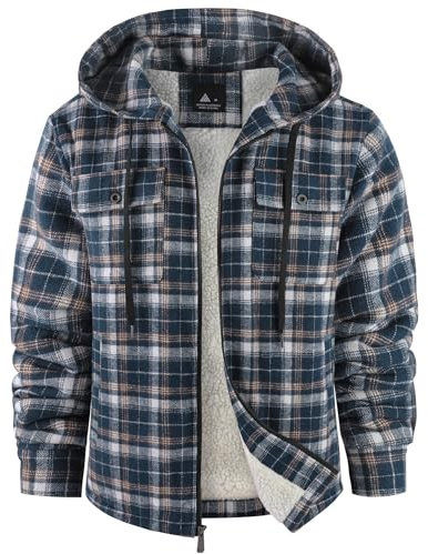 SwissWell Chemise pour Homme Épaissir Veste Flanelle Carreaux Doublure Peluche Loisirs Doublée Sweat à Capuche Homme Polaire Veste D'hiver Avec Poches(Bleu Marine Blanc-M)