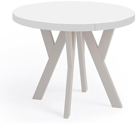 PERO runder ausziehbarer Esstisch Kaschmir (Weiß/Kaschmir, 100/200 cm)