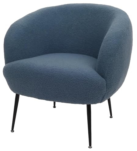 Mendler Lounge-Sessel HWC-O37, Cocktail-/Clubsessel Polstersessel Sessel, Stoff/Textil Bouclé (330g/m²) Metall MVG - blau