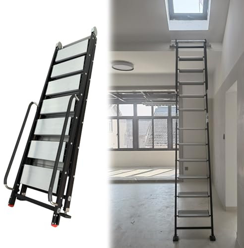 Escalera plegable de aluminio para ático, escalera larga de escape de incendios para escotilla de techo y acceso a loft