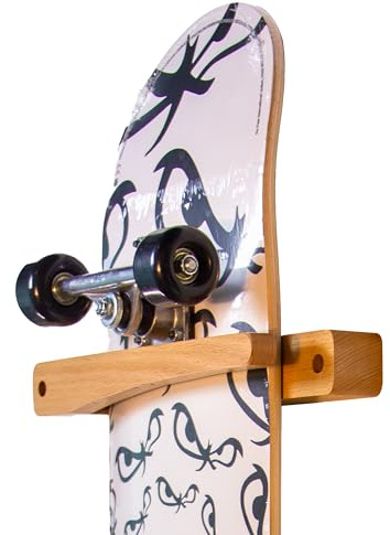 Tapeera 1-Pack Vertical Skateboard Wall Mount - Wooden Skateboard Rack Hanger - Longboard Mini Cruiser Skateboard Display Storage Accessories - Skate Board Holder Shelf Organizer Skateboard Deck Décor