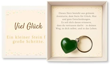 Milaboo® Handgefertigte Geschenkbox mit Herzstein – Persönliche Botschaft in schöner Stülpbox (Viel Glück - Aventurine)