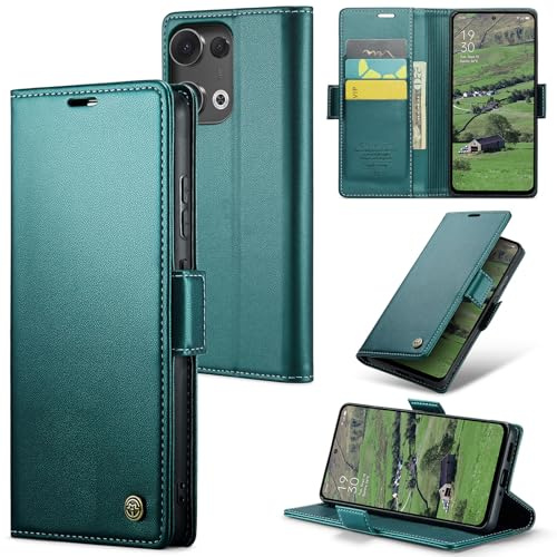 Rerzoiro Handyhülle für Oppo Reno 13 5G Hülle, Premium PU Lederhülle Klappbar Flip Case [RFID Blocker] Tasche Magnet Kartenfach Klapphülle Schutzhülle für Oppo Reno 13 5G, Türkis