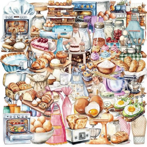 Backen Aufkleber für Jugendliche Erwachsene 50 Stück Essen Transparent Vinyl Sticker Set Auto Motorräder Fahrrad Skateboard Snowboard Gepäck Laptop Koffer Helm Motorrad Computer