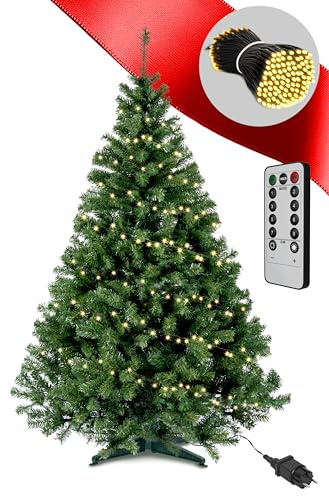 Menz Weihnachtsbaum künstlich 1 Set GRÜN – dimmbarer Tannenbaum künstlich 180 cm mit IP44 LED Lichterkette Außen 8 Modi, 4 Helligkeiten für Haus, Balkon & Garten Festliche Weihnachtsdeko
