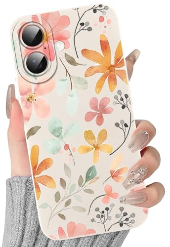 Kivlclri Handyhülle für iPhone 16 Hülle 6,1, Aesthetic Blumen Muster Motiv Design Cover Weiche Bunt Silikon Weiß Ultra Dünn TPU Schutzhülle Stoßfest Kameraschutz Bumper Case für Mädchen