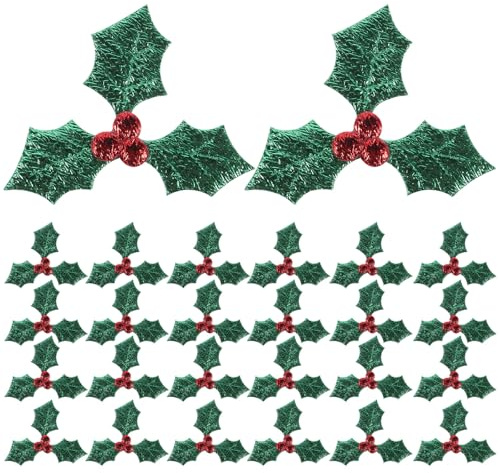 TOYANDONA 100pcs Mini Artificial Holly Berries And Green Leaves for Christmas Crafting, Diy Holiday Decorations, Tiny Berry Stems And Leaf Charms for Ornament Embellishment (green, 1. 2 Inch)