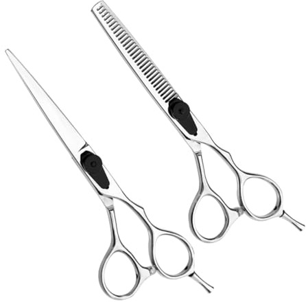 VILLFUL 2 Stück 14 Cm Friseurschere aus Metall mit Präzisen Ausdünnungsklingen und Schärfe für Familien und Haustiere in Silber