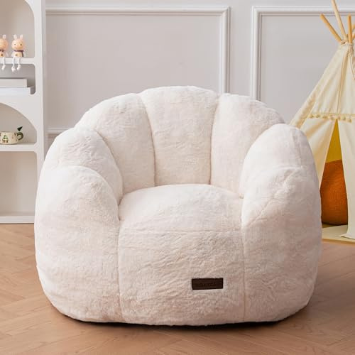 MAXYOYO Pouf Salon & Chambre, Floral Forme Bean Bag 1 Place avec Remplissage à Mémoire de Forme, Fausse Fourrure Douce, Taille Géante Fauteuil Pouf Poire