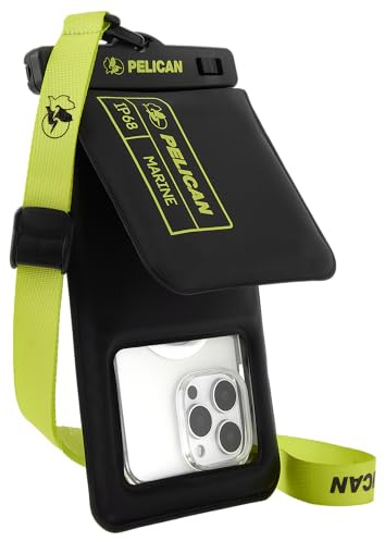 Pelican Navy - IP68 Waterproof Phone Case with Storage Compartment (Large) - Floating Waterproof Phone Case - Beach Cruise Travel Supplies - Fits All Phones - Detachable Lanyard - Black