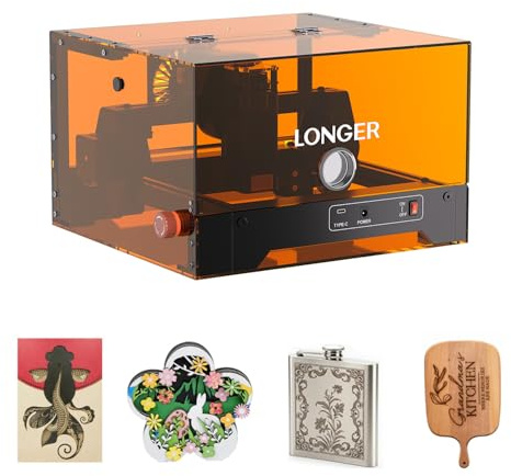 LONGER Ray5 miniS Lasergravierer, 5,5W, 130 x 120 mm Arbeitsbereich | Schutzhaube, Holz-, Leder- und Acrylbearbeitung, DIY-Projekte, Lasergravur und Schneiden